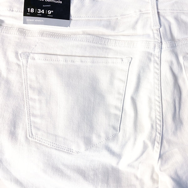 Wholesale Bundle of 24 - Mossimo White Stretch Denim Jean Shorts (Bermuda Mid-Rise) Sizes 00, 16, 18