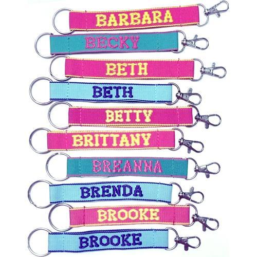 Wholesale Bundle of 100 - Embroidered Novelty Keychains - Nylon Key Strap & Clip (1" x 7.75") Assorted Names & Phrases