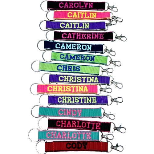 Wholesale Bundle of 100 - Embroidered Novelty Keychains - Nylon Key Strap & Clip (1" x 7.75") Assorted Names & Phrases
