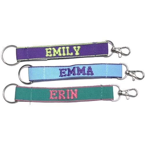 Wholesale Bundle of 100 - Embroidered Novelty Keychains - Nylon Key Strap & Clip (1" x 7.75") Assorted Names & Phrases