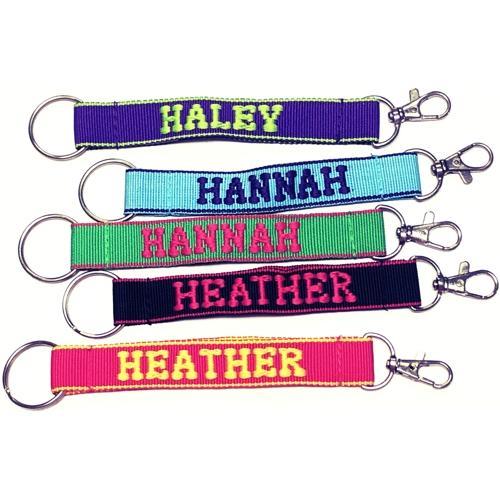 Wholesale Bundle of 100 - Embroidered Novelty Keychains - Nylon Key Strap & Clip (1" x 7.75") Assorted Names & Phrases