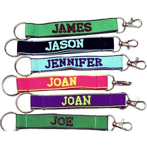 Wholesale Bundle of 100 - Embroidered Novelty Keychains - Nylon Key Strap & Clip (1" x 7.75") Assorted Names & Phrases