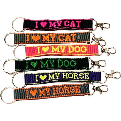 Wholesale Bundle of 100 - Embroidered Novelty Keychains - Nylon Key Strap & Clip (1" x 7.75") Assorted Names & Phrases