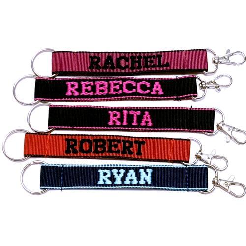 Wholesale Bundle of 100 - Embroidered Novelty Keychains - Nylon Key Strap & Clip (1" x 7.75") Assorted Names & Phrases