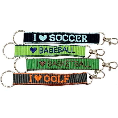 Wholesale Bundle of 100 - Embroidered Novelty Keychains - Nylon Key Strap & Clip (1" x 7.75") Assorted Names & Phrases